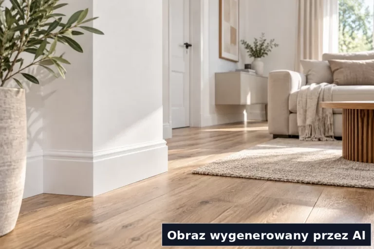 Białe listwy przypodłogowe w nowoczesnym wnętrzu